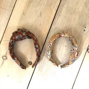 Anthropologie Set of 2 EUC Knotted Headbands Yellow Floral and Brown Feather